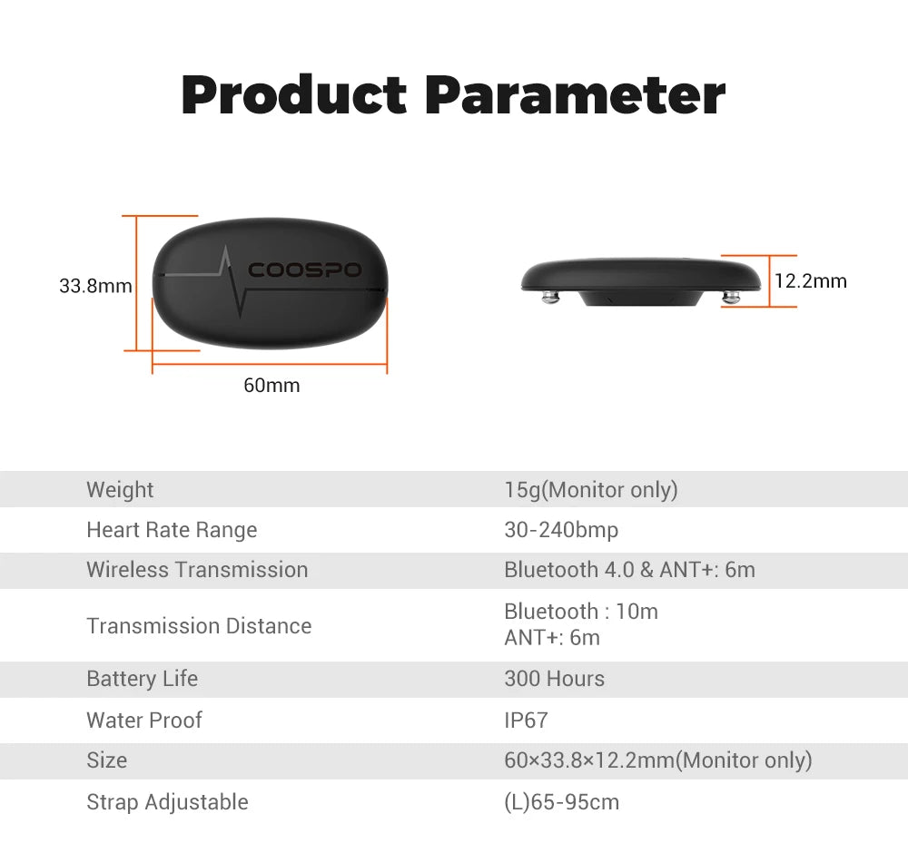 COOSPO H6M Chest Heart Rate Monitor – Bluetooth & ANT+