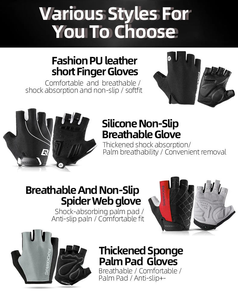 ROCKBROS Half-Finger Cycling Gloves - Breathable & Shockproof